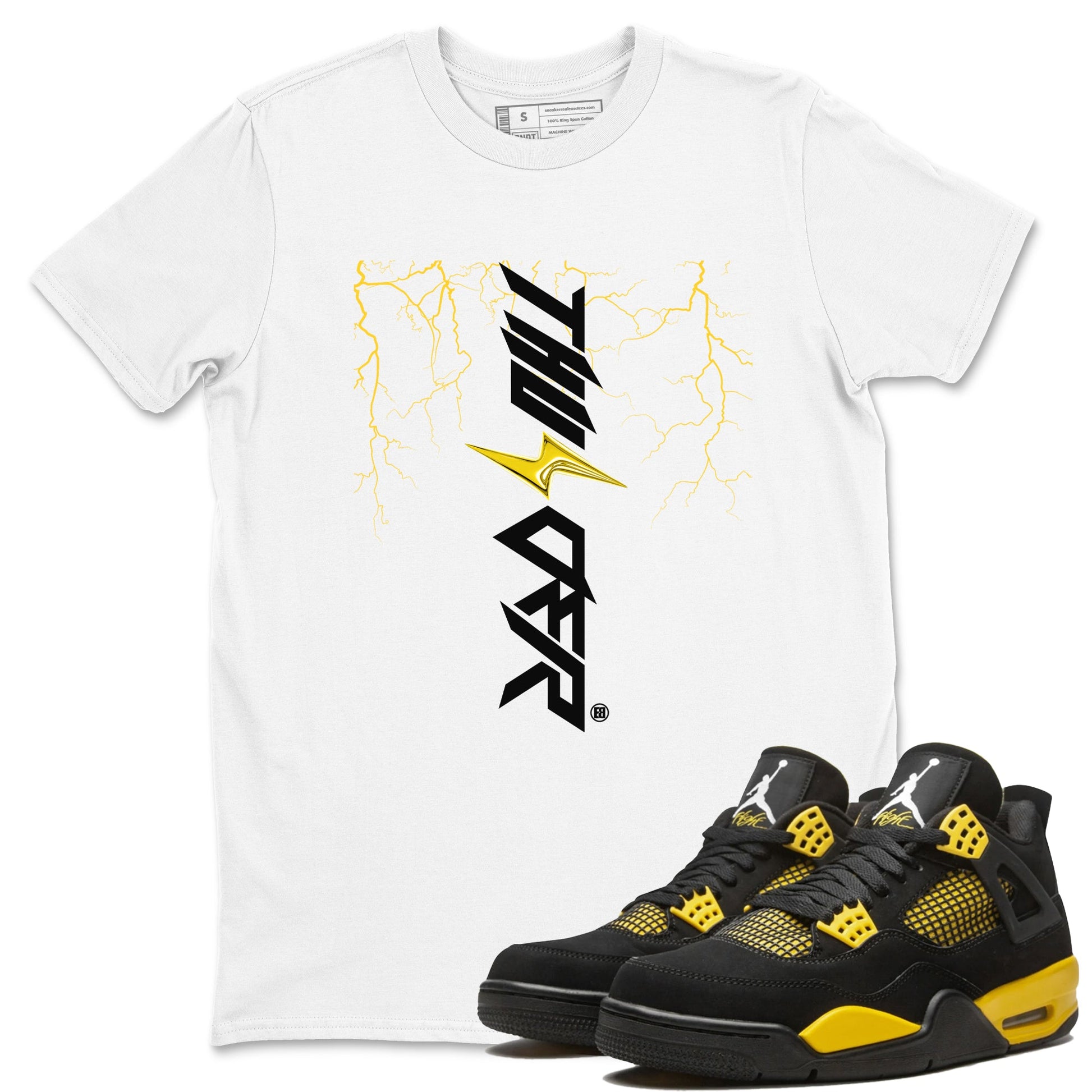 AJ4 Thunder shirts to match jordans Lightning Thunder sneaker match tees Air Jordan 4 Thunder SNRT Sneaker Tees streetwear brand White 1 unisex cotton tee