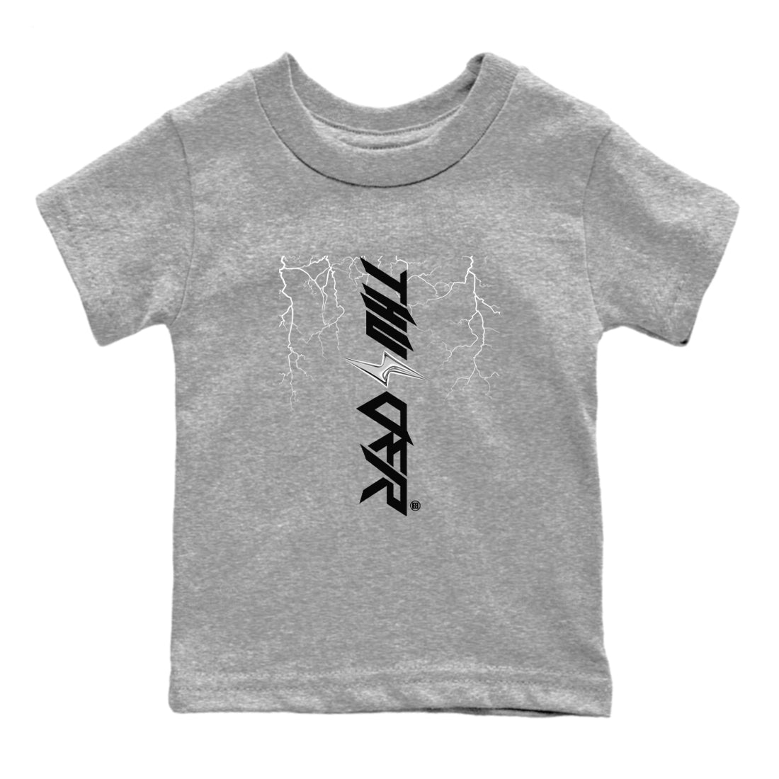AJ4 White Thunder shirts to match jordans Lightning Thunder sneaker match tees Air Jordan 4 White Thunder SNRT Sneaker Tees streetwear brand Baby and Youth Heather Grey 2 cotton tee