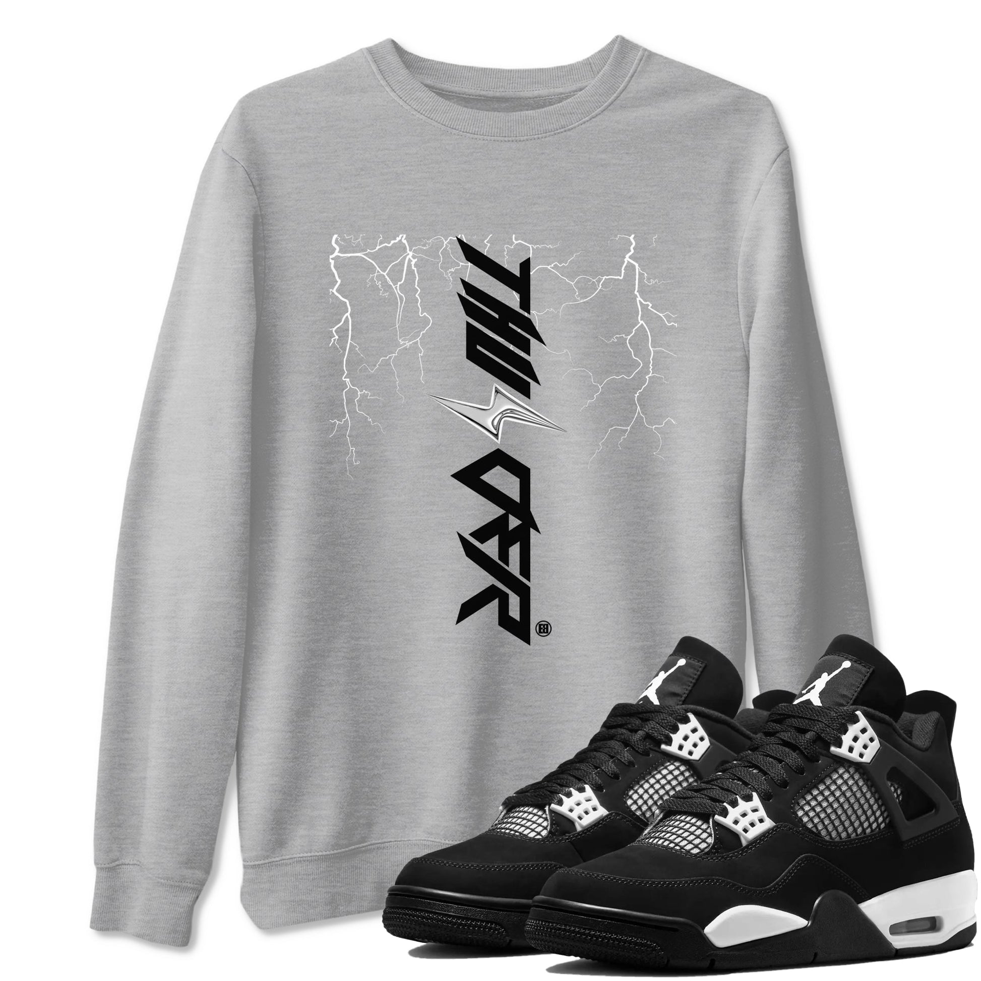 AJ4 White Thunder shirts to match jordans Lightning Thunder sneaker match tees Air Jordan 4 White Thunder SNRT Sneaker Tees streetwear brand Heather Grey 1 unisex cotton tee