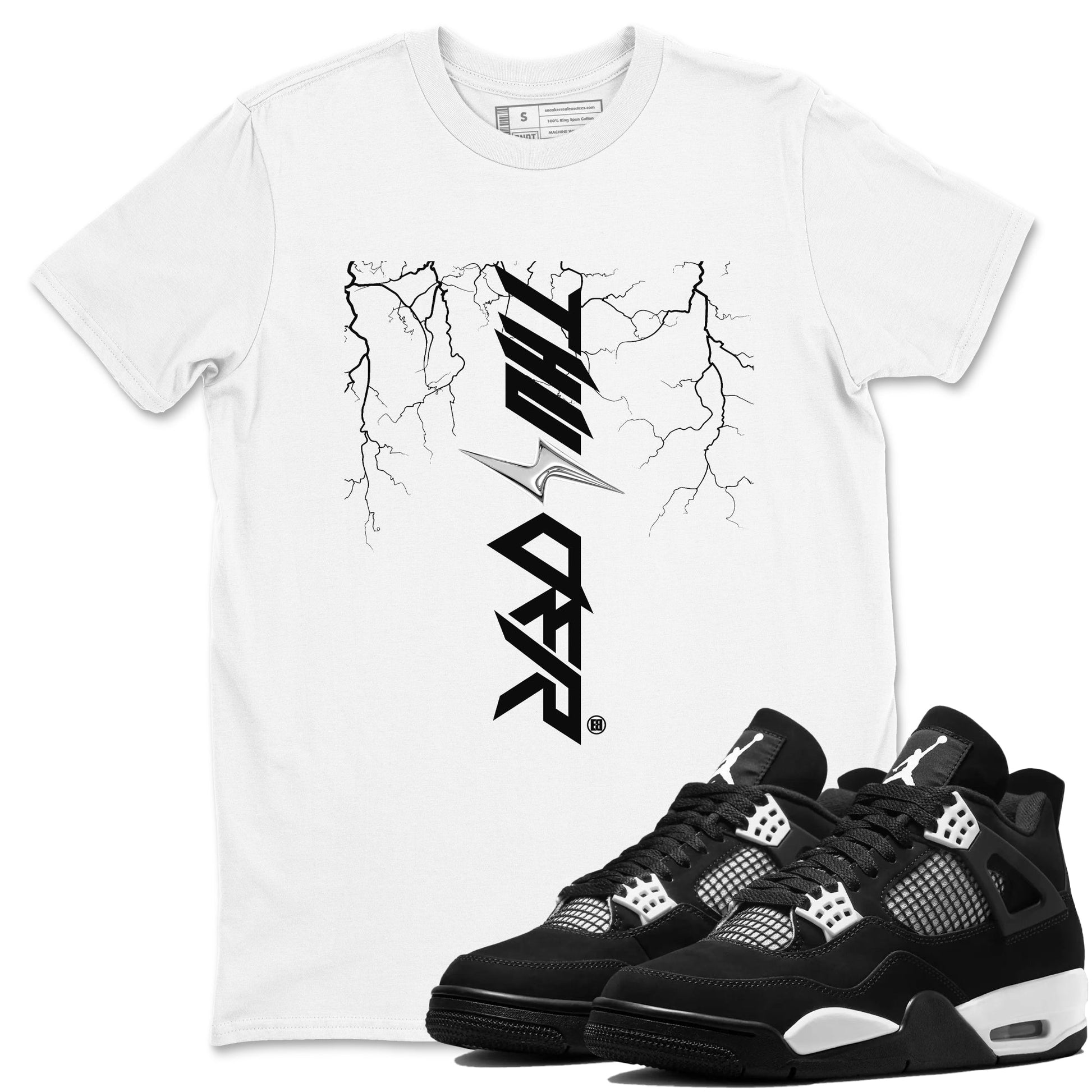 AJ4 White Thunder shirts to match jordans Lightning Thunder sneaker match tees Air Jordan 4 White Thunder SNRT Sneaker Tees streetwear brand White 1 unisex cotton tee