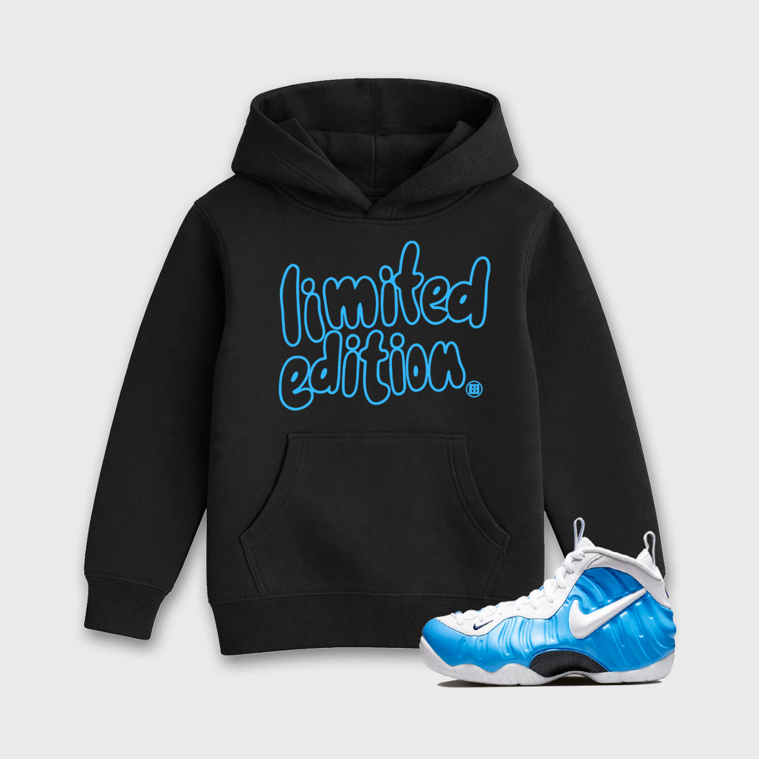 Best Sneakerfit Graphic Tee. Graphic Outfits. Sneaker Tees To Match Air Foamposite Pro University Blue Sneakers – Limited Edition Kids T-Shirt Black 1