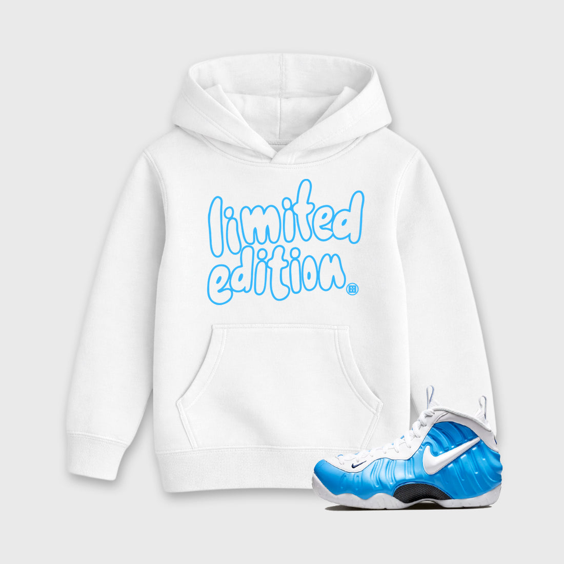 Best Sneakerfit Graphic Tee. Graphic Outfits. Sneaker Tees To Match Air Foamposite Pro University Blue Sneakers – Limited Edition Kids T-Shirt White 1