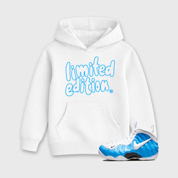 Best Sneakerfit Graphic Tee. Graphic Outfits. Sneaker Tees To Match Air Foamposite Pro University Blue Sneakers – Limited Edition Kids T-Shirt White 1