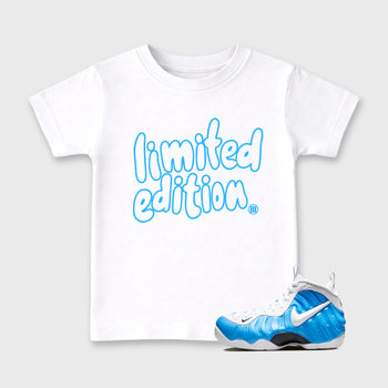 Best Sneakerfit Graphic Tee. Graphic Outfits. Sneaker Tees To Match Air Foamposite Pro University Blue Sneakers – Limited Edition Kids T-Shirt White 1
