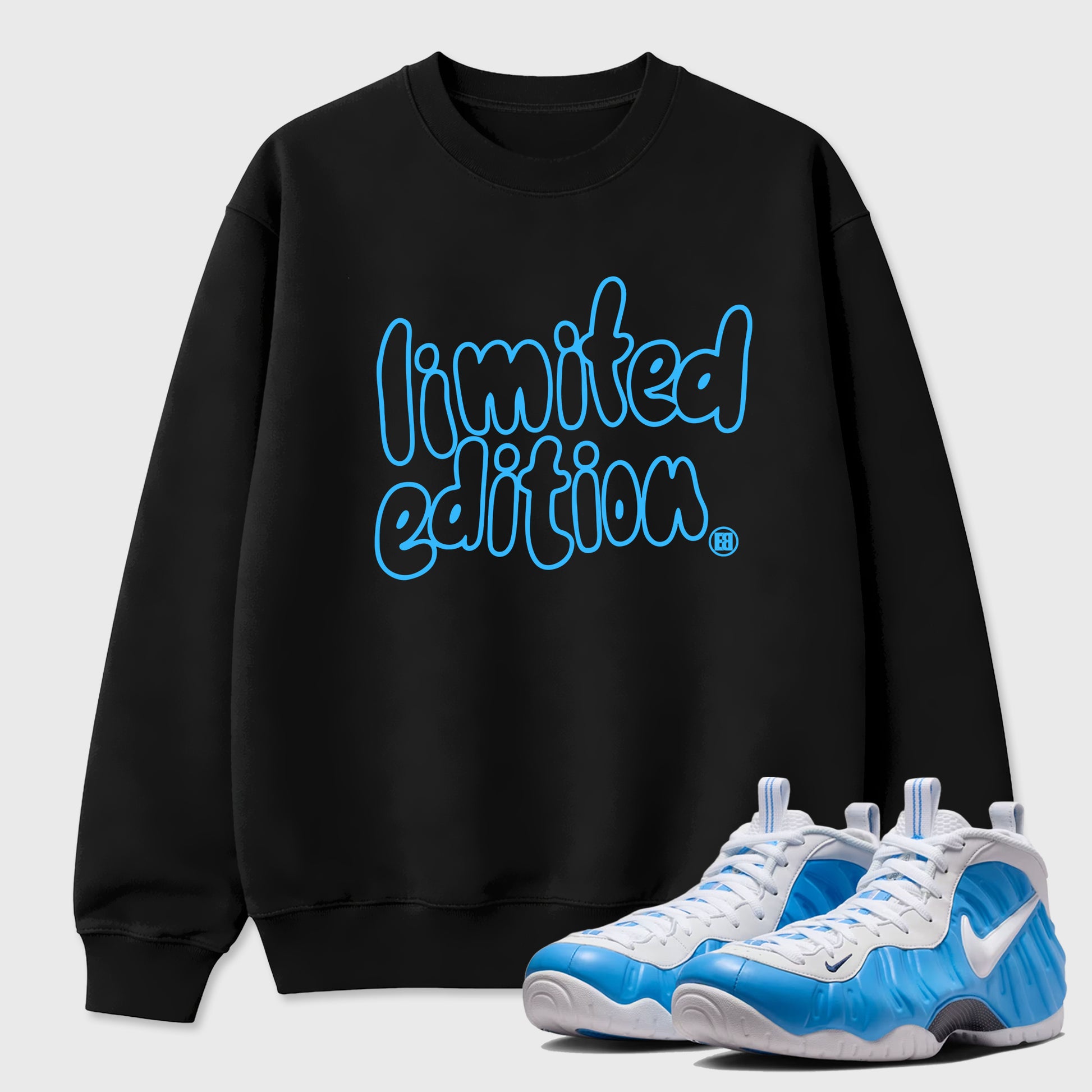 Best Sneakerfit Graphic Tee. Graphic Outfits. Sneaker Tees To Match Air Foamposite Pro University Blue Sneakers  Limited Edition Tee Black 1