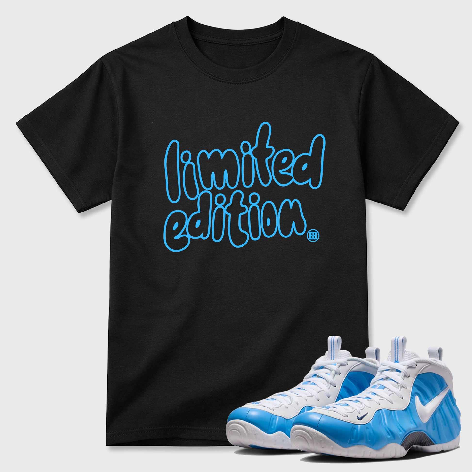 Best Sneakerfit Graphic Tee. Graphic Outfits. Sneaker Tees To Match Air Foamposite Pro University Blue Sneakers  Limited Edition Tee Black 1