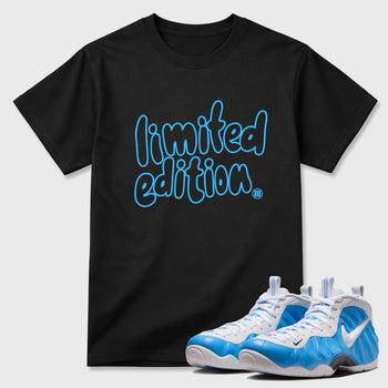 Best Sneakerfit Graphic Tee. Graphic Outfits. Sneaker Tees To Match Air Foamposite Pro University Blue Sneakers  Limited Edition Tee Black 1