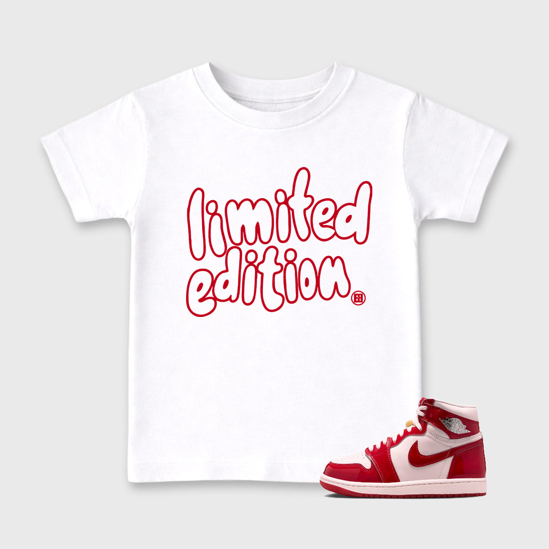 Limited Edition Baby & Kids Graphic T-Shirt featuring original artwork designed to match the Air Jordan 1 Nails and Grails. White 1 Kids Graphic Tee.
