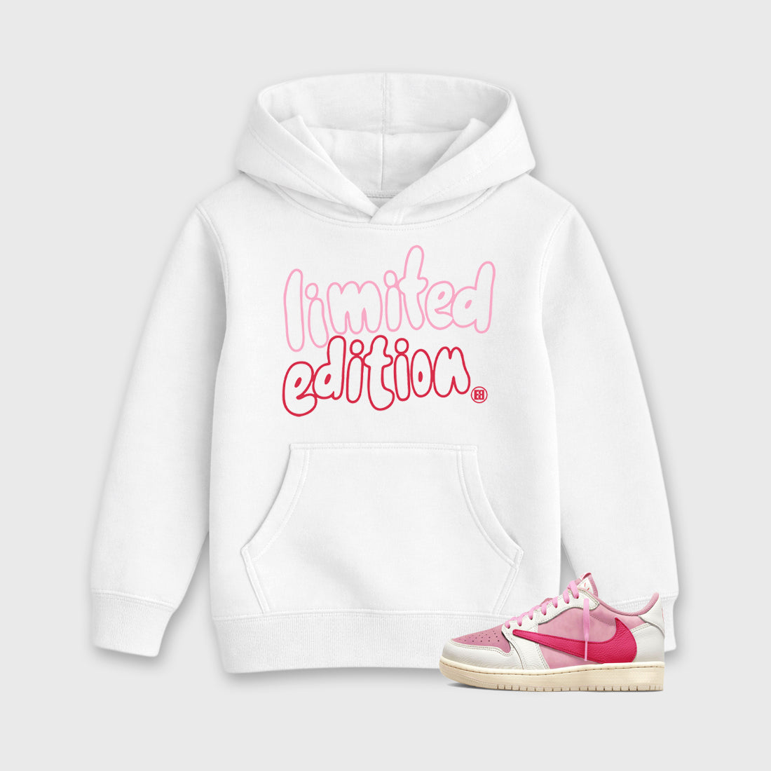 Perfect Sneakerhead Fashion Outfits – Sneaker Tees To Match Air Jordan 1 Low OG x Travis Scott Tropical Pink Shoes – Limited Edition Kids Graphic T-Shirt White 1