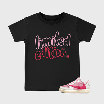 Perfect Sneakerhead Fashion Outfits – Sneaker Tees To Match Air Jordan 1 Low OG x Travis Scott Tropical Pink Shoes – Limited Edition Kids Graphic T-Shirt Black 1