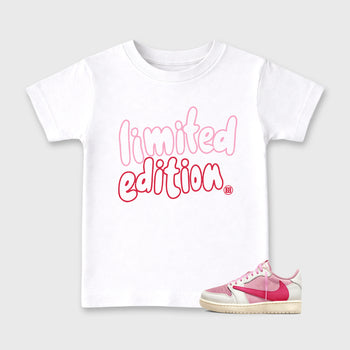 Perfect Sneakerhead Fashion Outfits – Sneaker Tees To Match Air Jordan 1 Low OG x Travis Scott Tropical Pink Shoes – Limited Edition Kids Graphic T-Shirt White 1
