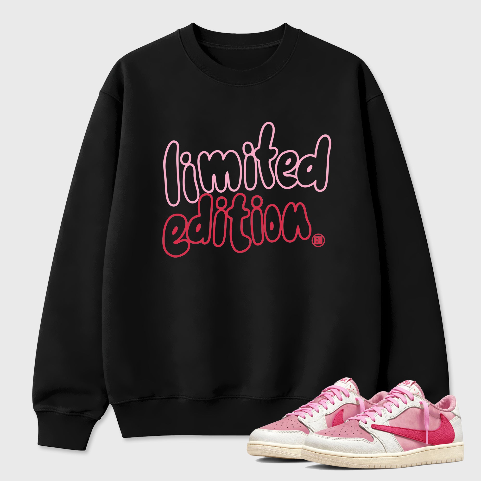 Perfect Sneakerhead Fashion Outfits – Sneaker Tees To Match Air Jordan 1 Low OG x Travis Scott Tropical Pink Shoes – Limited Edition Graphic Tee Black 1