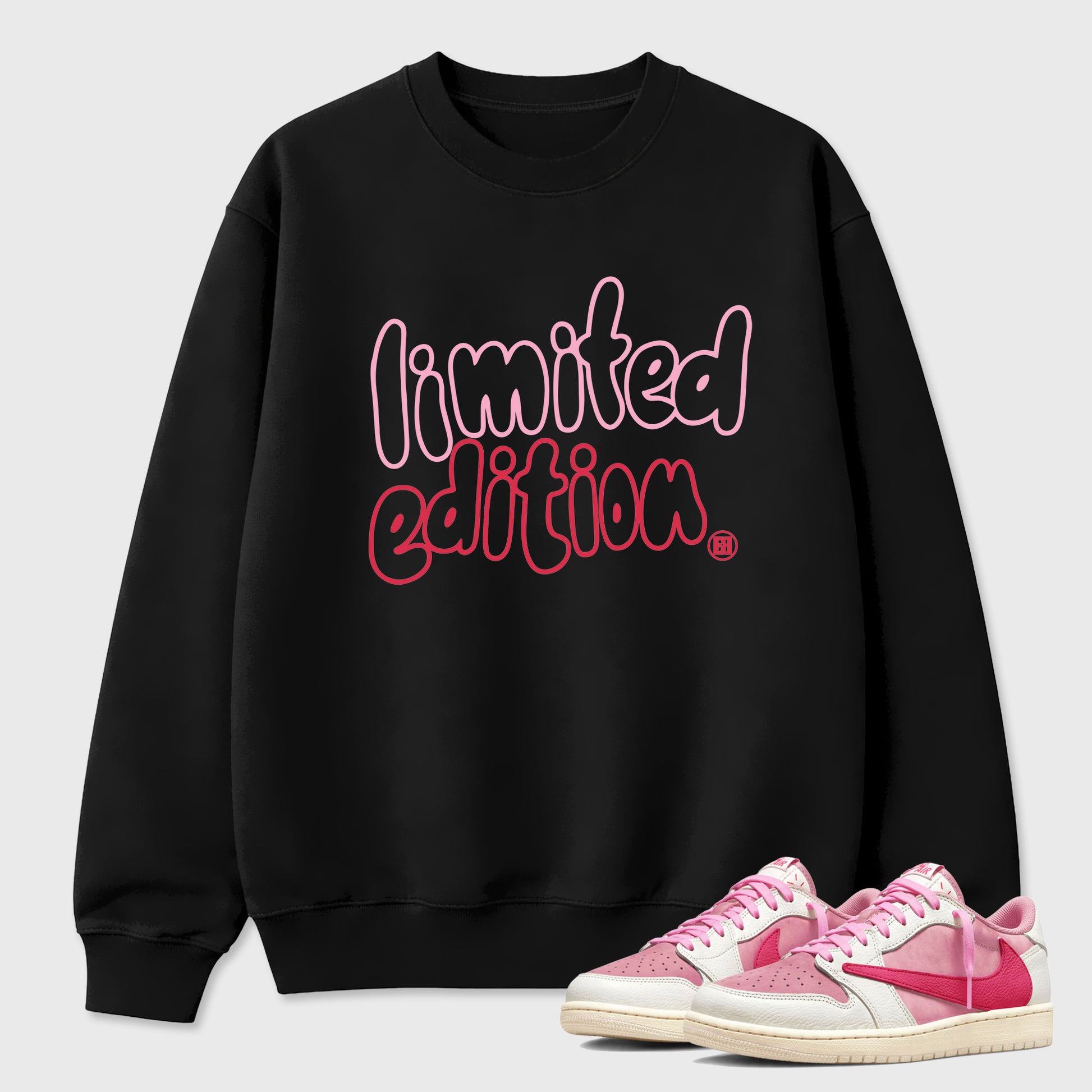 Perfect Sneakerhead Fashion Outfits – Sneaker Tees To Match Air Jordan 1 Low OG x Travis Scott Tropical Pink Shoes – Limited Edition Graphic Tee Black 1