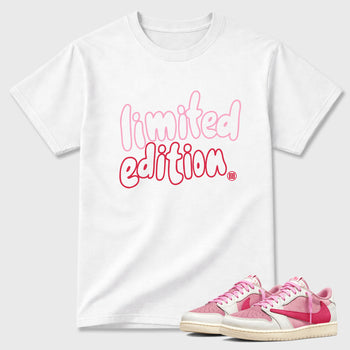 Perfect Sneakerhead Fashion Outfits – Sneaker Tees To Match Air Jordan 1 Low OG x Travis Scott Tropical Pink Shoes – Limited Edition Graphic Tee White 1