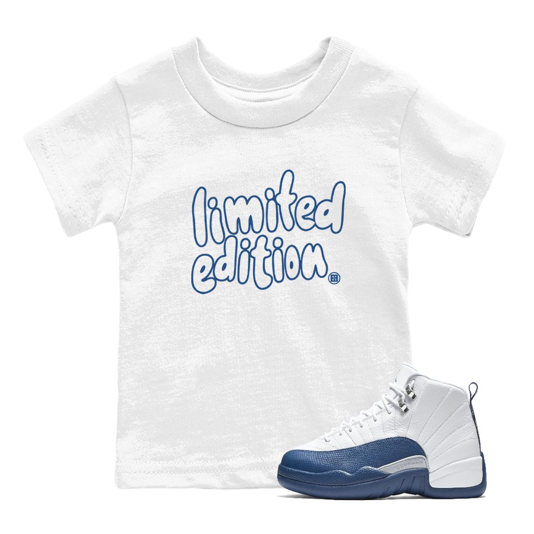 Sneaker match tees – Sneaker Tees To Match Air Jordan 12 French Blue Shoes – Limited Edition Kids T-Shirt White 1