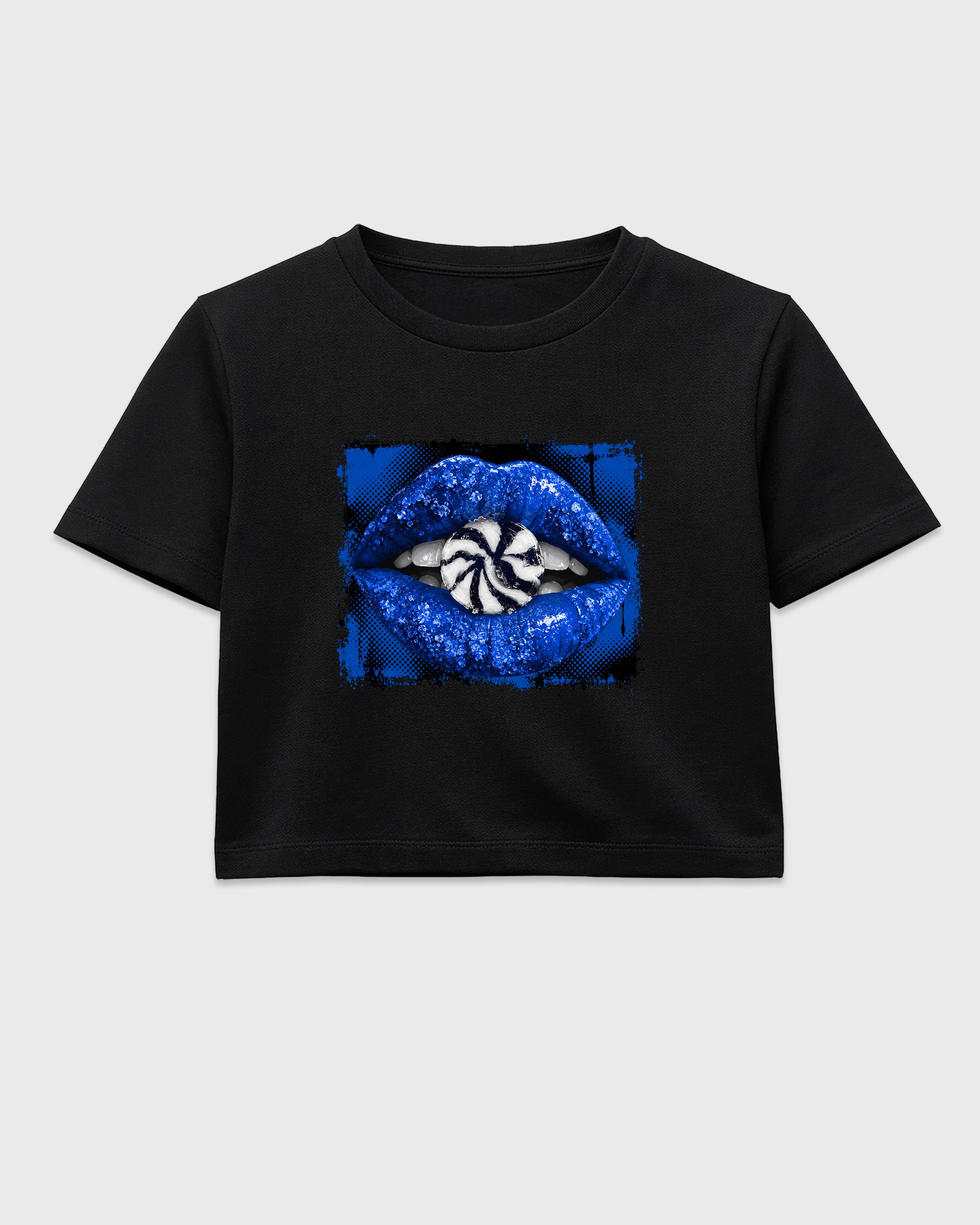 Lips Candy women’s crop tee designed to match the Air Jordan 1 Royal, featuring coordinated Black 2 options for a perfect streetwear vibe.