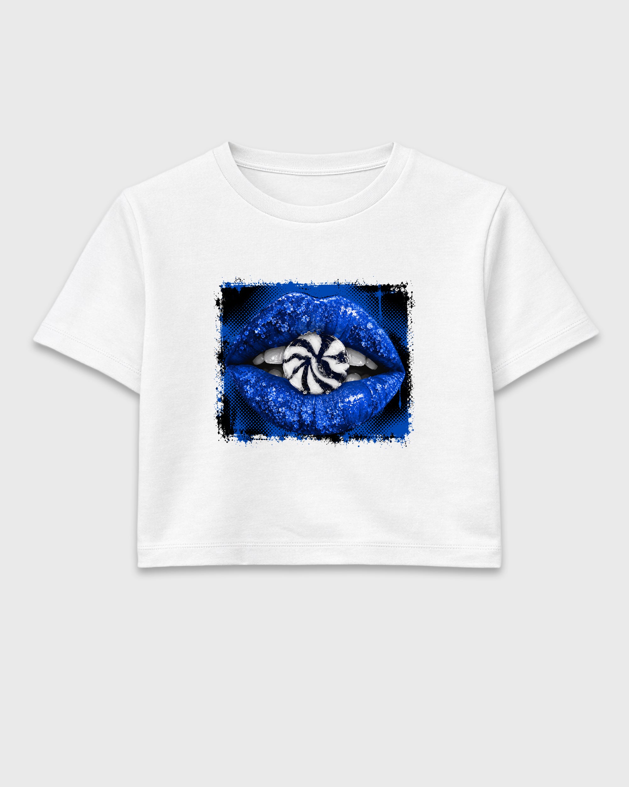 Lips Candy women’s crop tee designed to match the Air Jordan 1 Royal, featuring coordinated White 2 options for a perfect streetwear vibe.