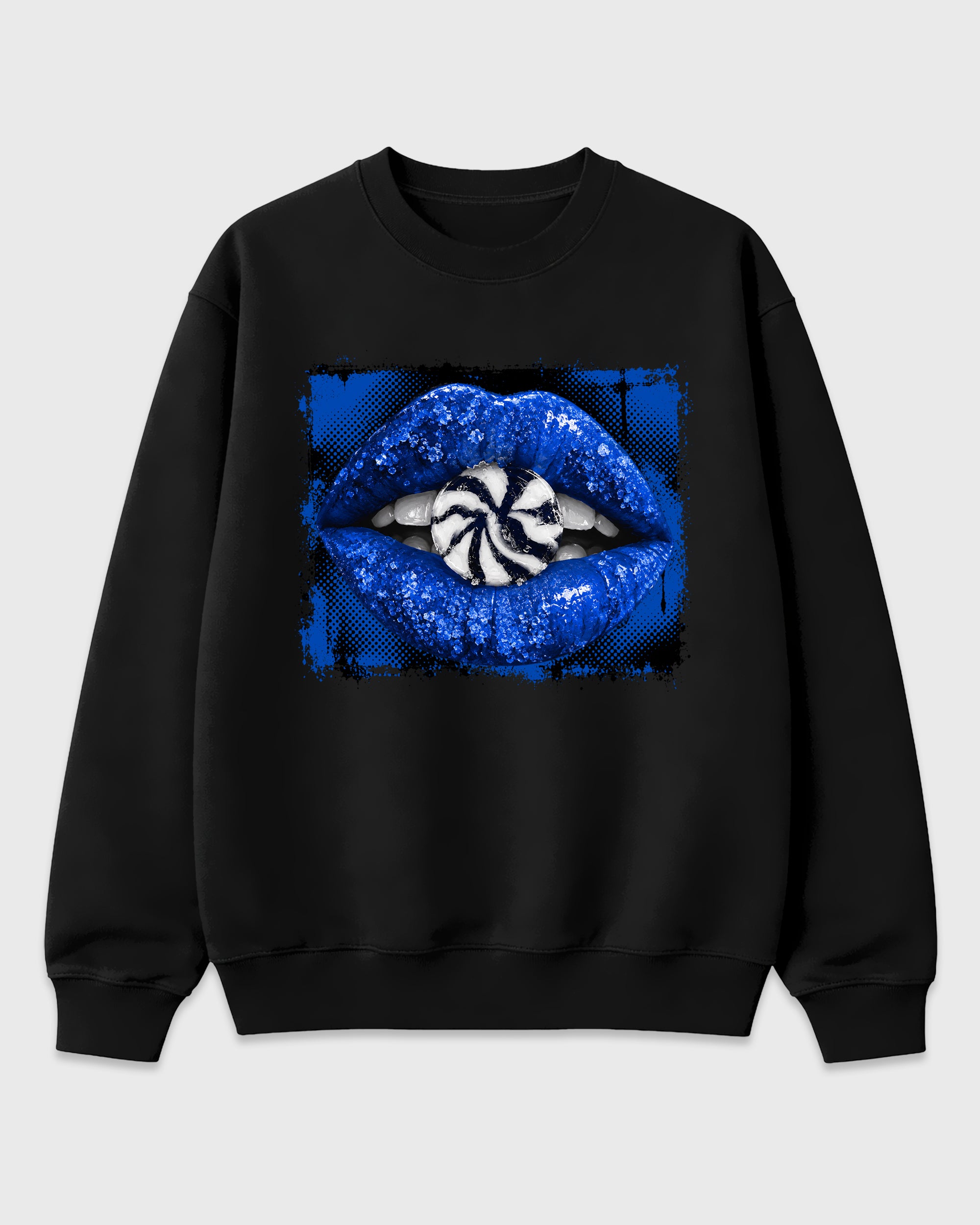 Lips Candy Graphic T-Shirt featuring original streetwear artwork designed to match the Air Jordan 1 Royal. Black 2 Graphic Tee.
