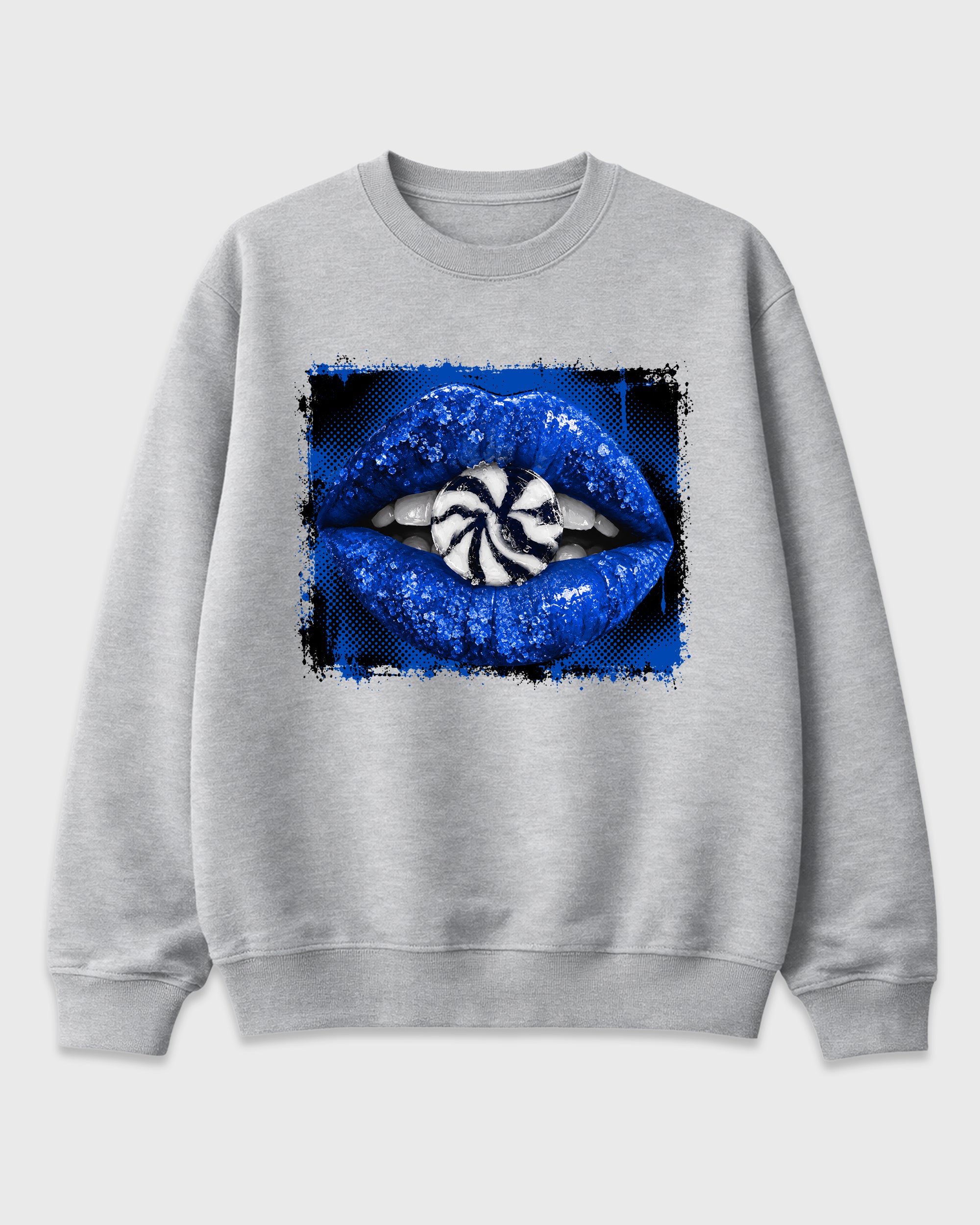 Lips Candy Graphic T-Shirt featuring original streetwear artwork designed to match the Air Jordan 1 Royal. Heather Grey 2 Graphic Tee.