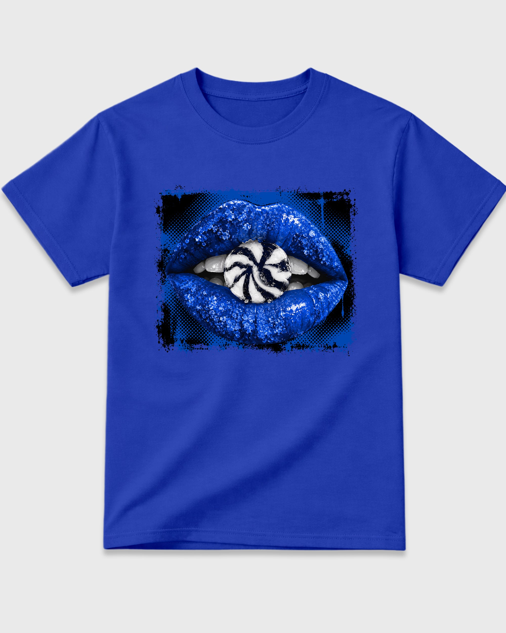 Lips Candy Graphic T-Shirt featuring original streetwear artwork designed to match the Air Jordan 1 Royal. Royal Blue 2 Graphic T-Shirt.