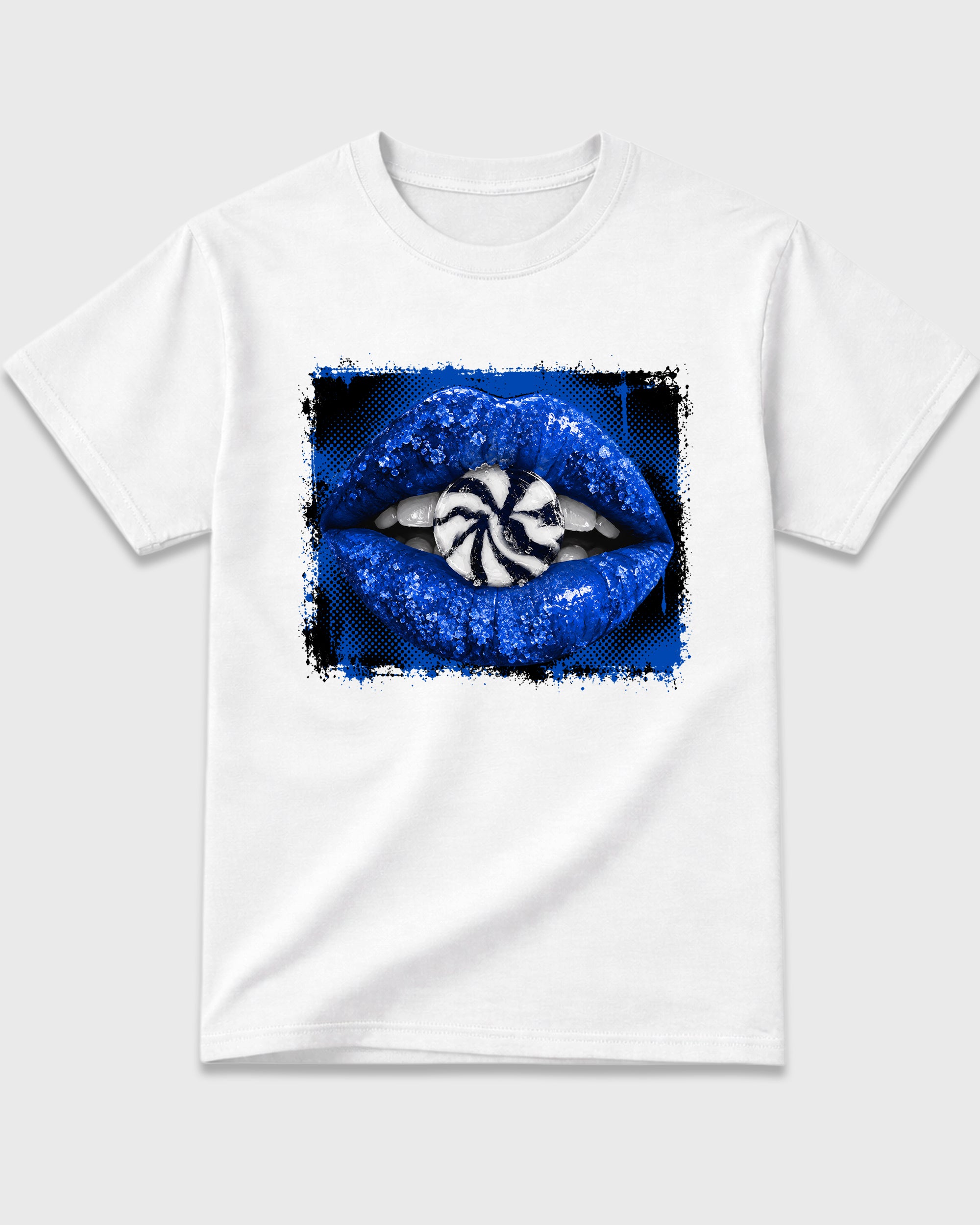 Lips Candy Graphic T-Shirt featuring original streetwear artwork designed to match the Air Jordan 1 Royal. White 2 Graphic T-Shirt.