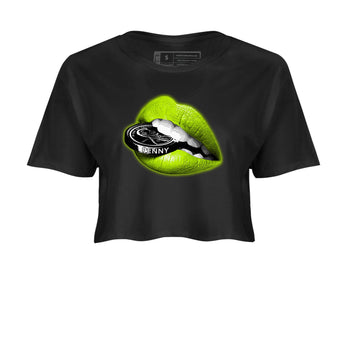 Foams One Black Volt shirts to match jordans Lips Coin sneaker match tees Air Foamposite One Black and Volt match shoes to clothes SNRT Sneaker Tees unisex cotton Black 2 crop tee