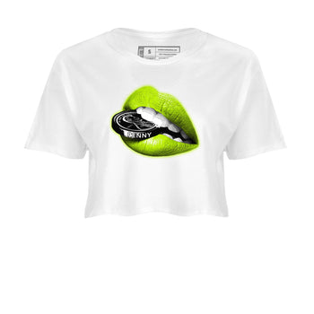 Foams One Black Volt shirts to match jordans Lips Coin sneaker match tees Air Foamposite One Black and Volt match shoes to clothes SNRT Sneaker Tees unisex cotton White 2 crop tee