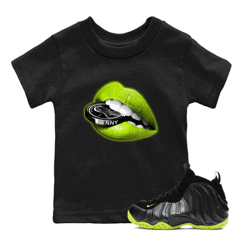 Foams One Black Volt shirts to match jordans Lips Coin sneaker match tees Air Foamposite One Black and Volt match shoes to clothes SNRT Sneaker Tees Youth Baby Black 1 tee