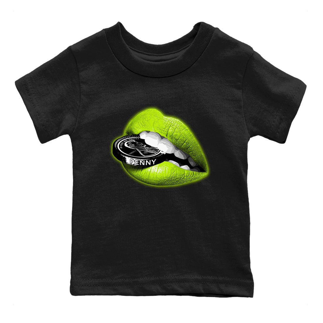 Foams One Black Volt shirts to match jordans Lips Coin sneaker match tees Air Foamposite One Black and Volt match shoes to clothes SNRT Sneaker Tees Youth Baby Black 2 tee