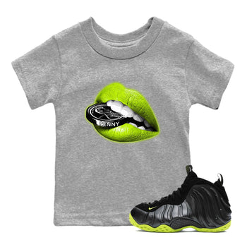 Foams One Black Volt shirts to match jordans Lips Coin sneaker match tees Air Foamposite One Black and Volt match shoes to clothes SNRT Sneaker Tees Youth Baby Heather Grey 1 tee