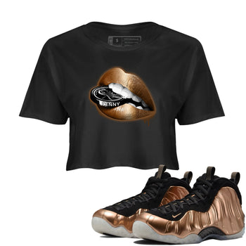 Foams One Metallic Copper shirts to match jordans Lips Coin sneaker match tees Air Foamposite One Metallic Copper match shoes to clothes SNRT Sneaker Tees unisex cotton Black 1 crop tee