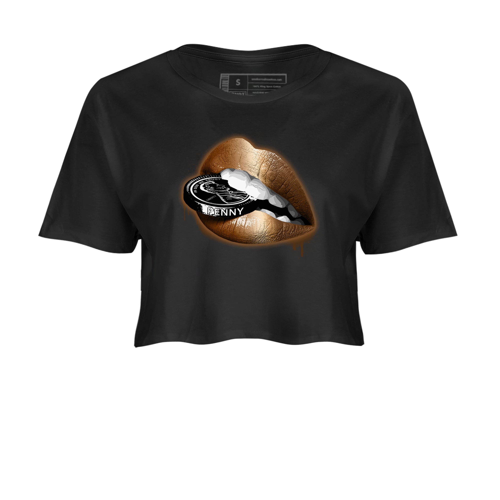 Foams One Metallic Copper shirts to match jordans Lips Coin sneaker match tees Air Foamposite One Metallic Copper match shoes to clothes SNRT Sneaker Tees unisex cotton Black 2 crop tee