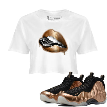 Foams One Metallic Copper shirts to match jordans Lips Coin sneaker match tees Air Foamposite One Metallic Copper match shoes to clothes SNRT Sneaker Tees unisex cotton White 1 crop tee