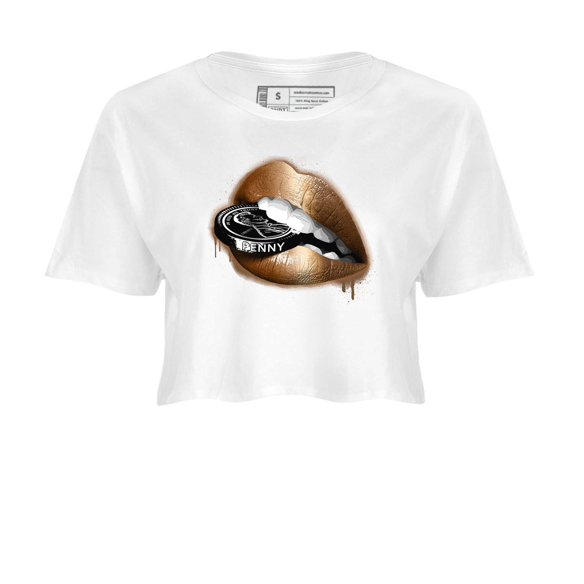 Foams One Metallic Copper shirts to match jordans Lips Coin sneaker match tees Air Foamposite One Metallic Copper match shoes to clothes SNRT Sneaker Tees unisex cotton White 2 crop tee
