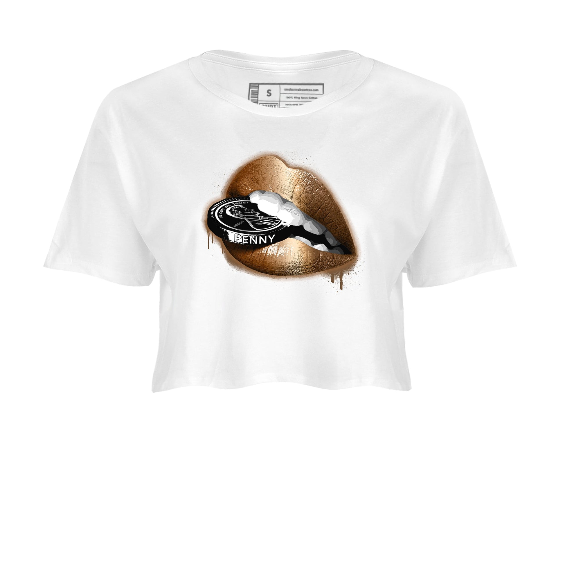 Foams One Metallic Copper shirts to match jordans Lips Coin sneaker match tees Air Foamposite One Metallic Copper match shoes to clothes SNRT Sneaker Tees unisex cotton White 2 crop tee