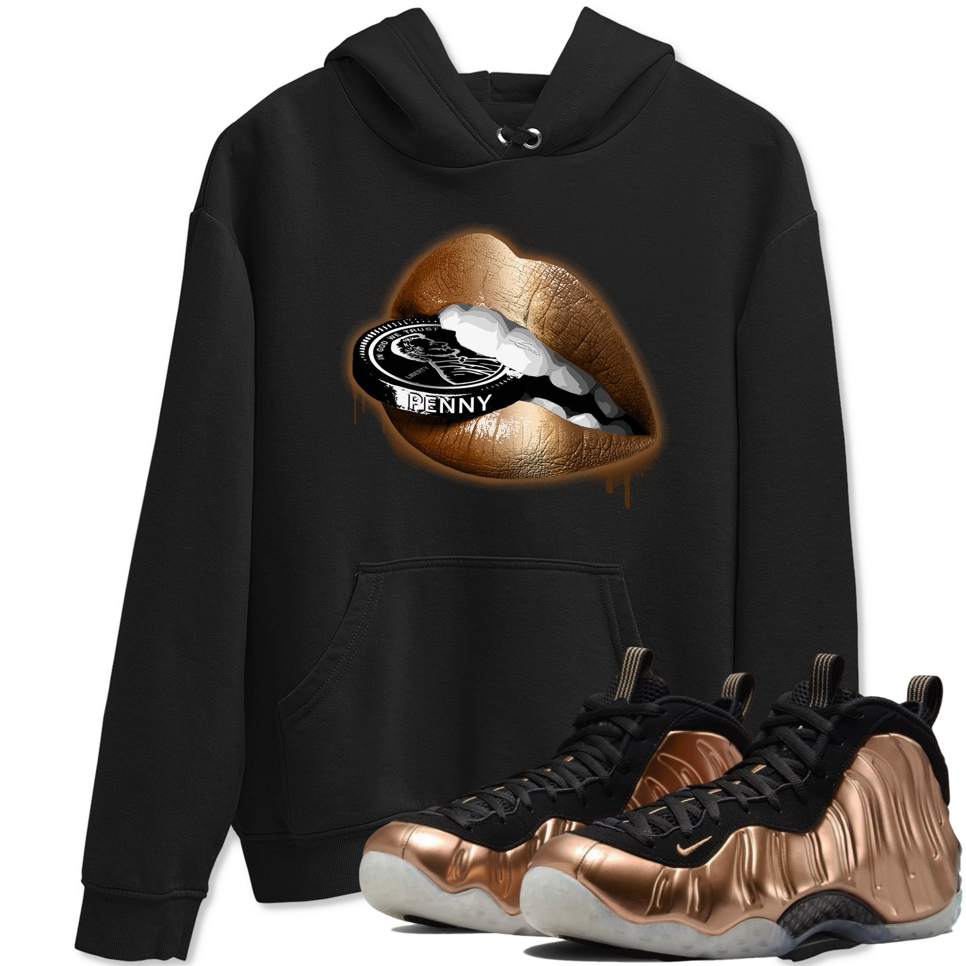 Foams One Metallic Copper shirts to match jordans Lips Coin sneaker match tees Air Foamposite One Metallic Copper match shoes to clothes SNRT Sneaker Tees unisex cotton Black 1 shirts