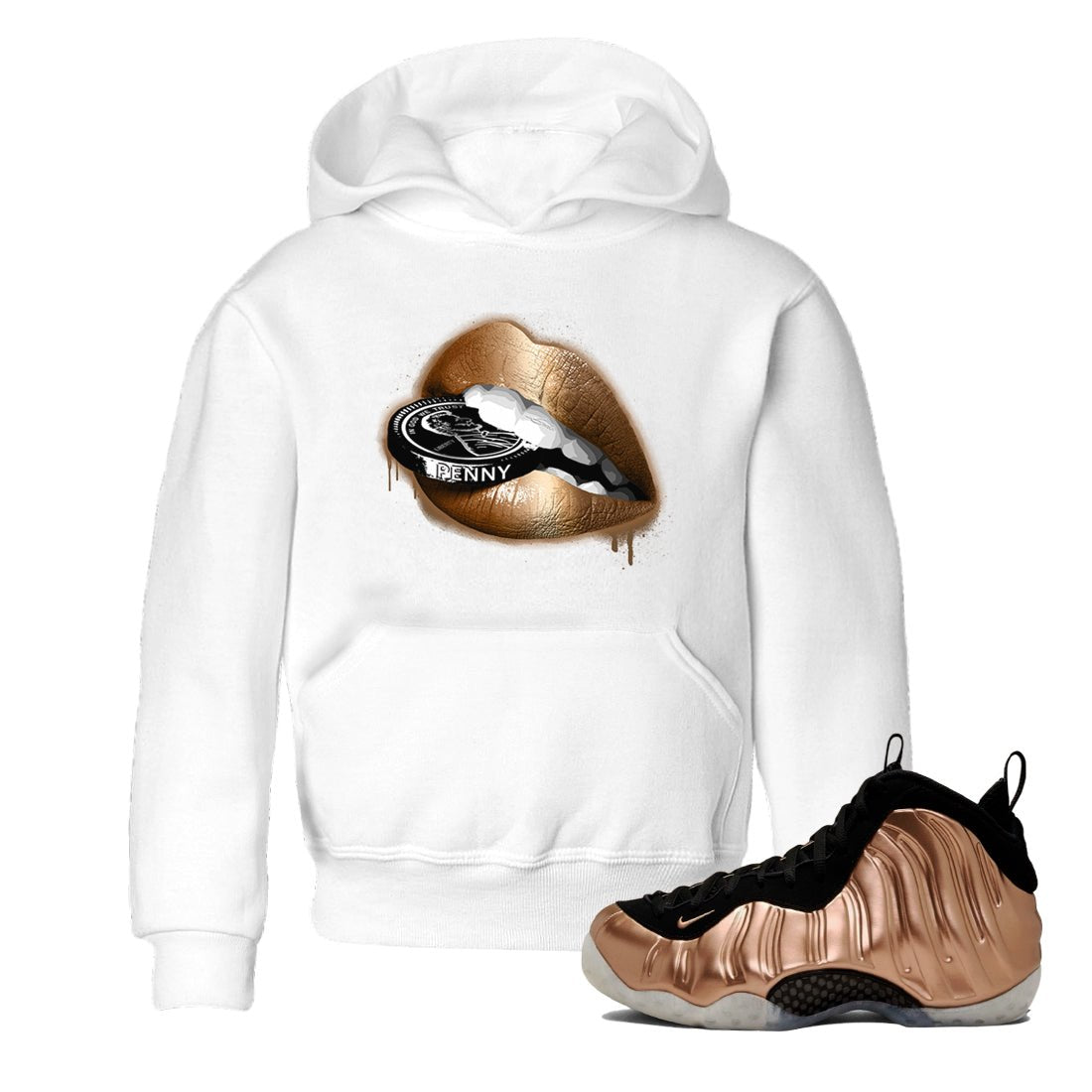 Foams One Metallic Copper shirts to match jordans Lips Coin sneaker match tees Air Foamposite One Metallic Copper match shoes to clothes SNRT Sneaker Tees Youth Baby White 1 tee
