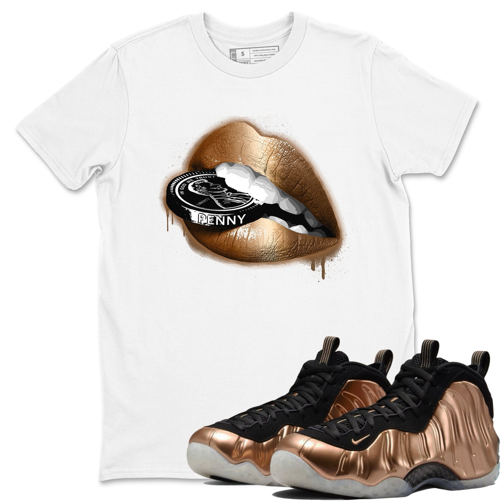 Foams One Metallic Copper shirts to match jordans Lips Coin sneaker match tees Air Foamposite One Metallic Copper match shoes to clothes SNRT Sneaker Tees unisex cotton White 1 shirts