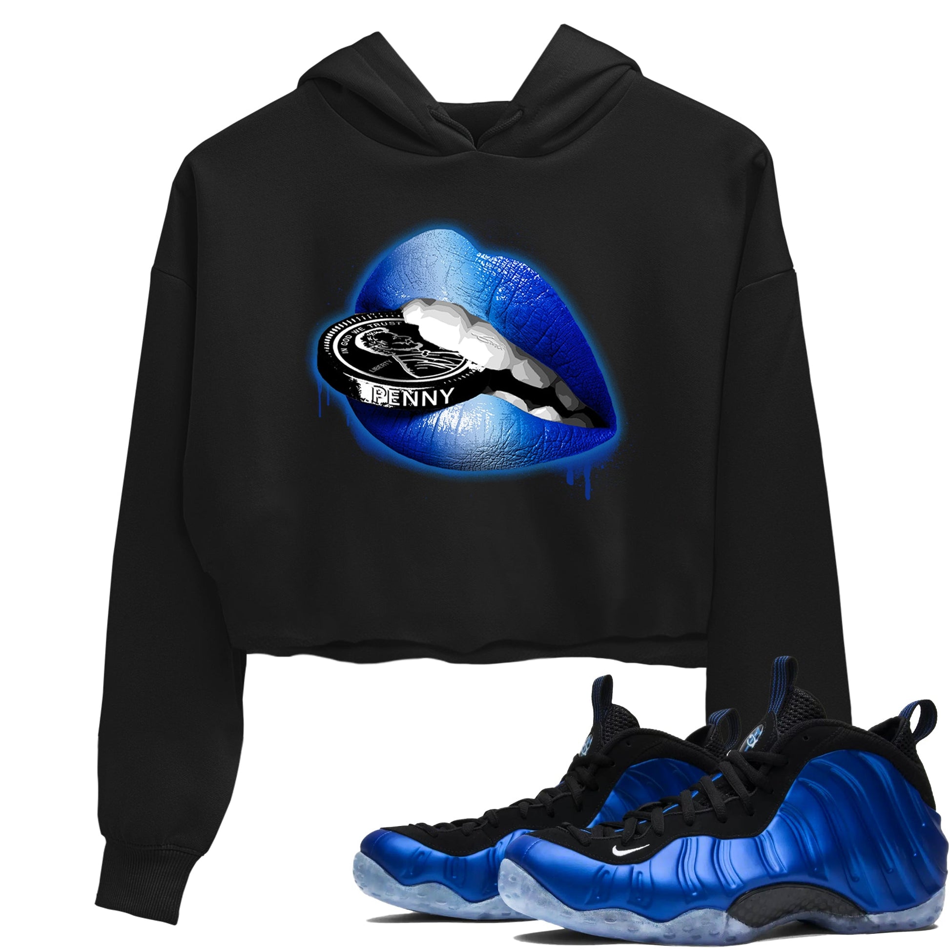 Foams One Royal shirts to match jordans Lips Coin sneaker match tees Air Foamposite One Royal match shoes to clothes SNRT Sneaker Tees unisex cotton Black 1 crop tee