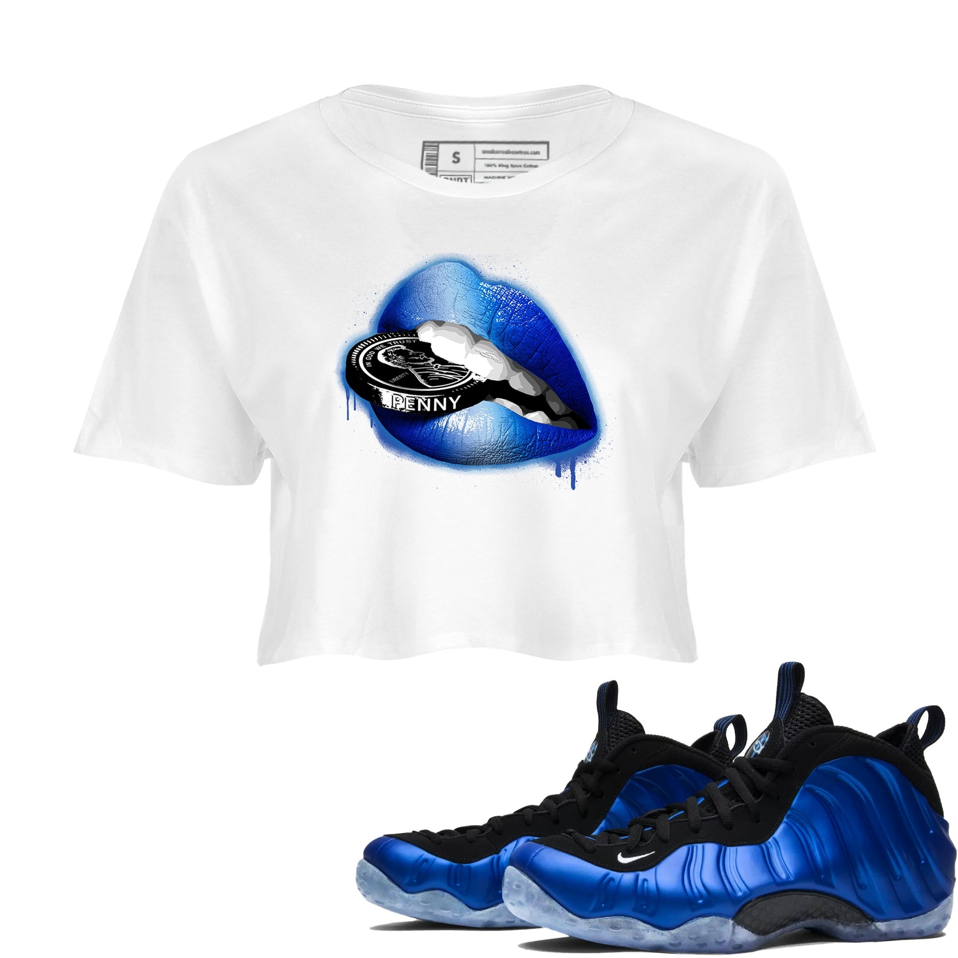 Foams One Royal shirts to match jordans Lips Coin sneaker match tees Air Foamposite One Royal match shoes to clothes SNRT Sneaker Tees unisex cotton White 1 crop tee