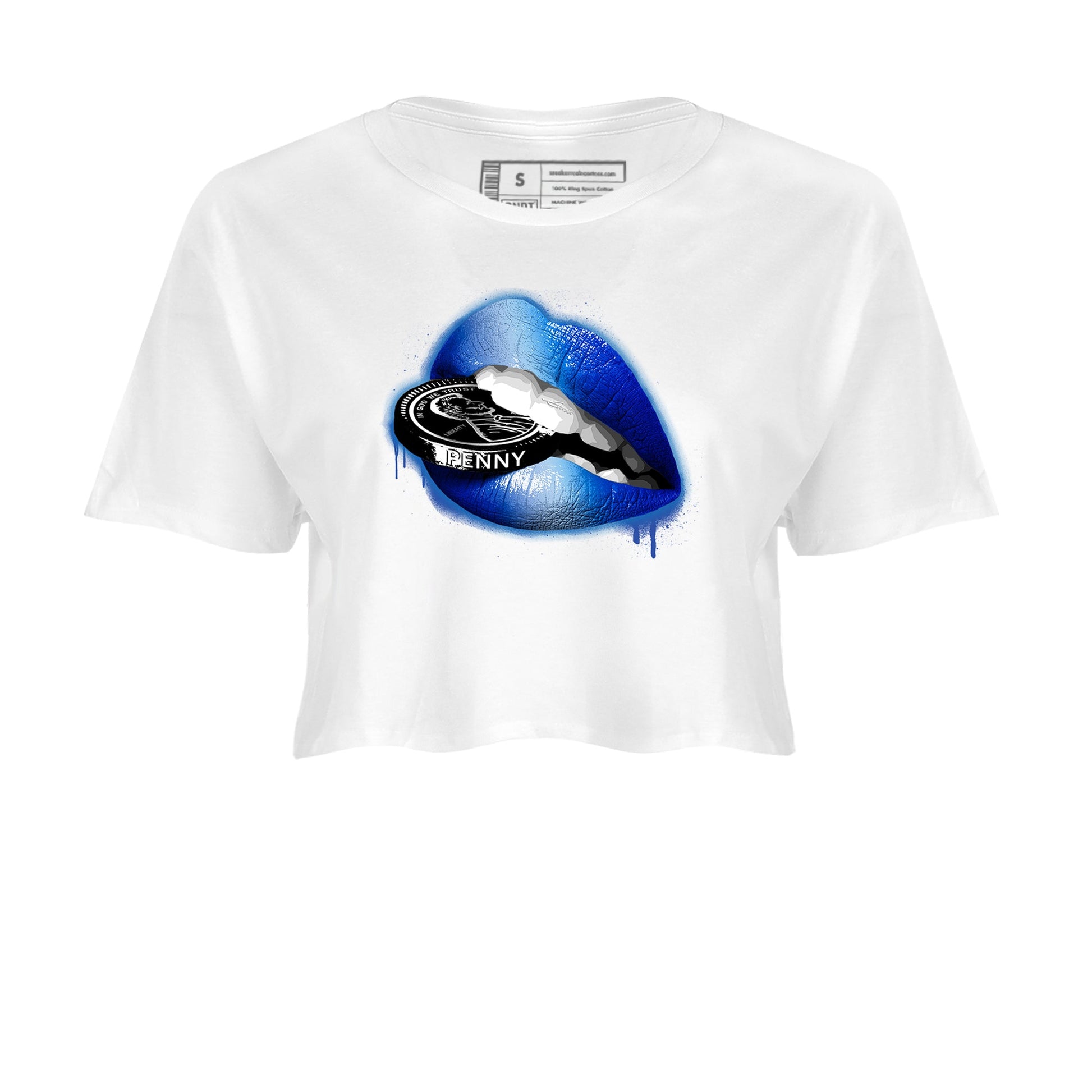 Foams One Royal shirts to match jordans Lips Coin sneaker match tees Air Foamposite One Royal match shoes to clothes SNRT Sneaker Tees unisex cotton White 2 crop tee