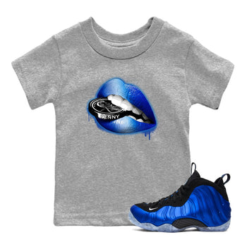 Foams One Royal shirts to match jordans Lips Coin sneaker match tees Air Foamposite One Royal match shoes to clothes SNRT Sneaker Tees Youth Baby Heather Grey 1 tee