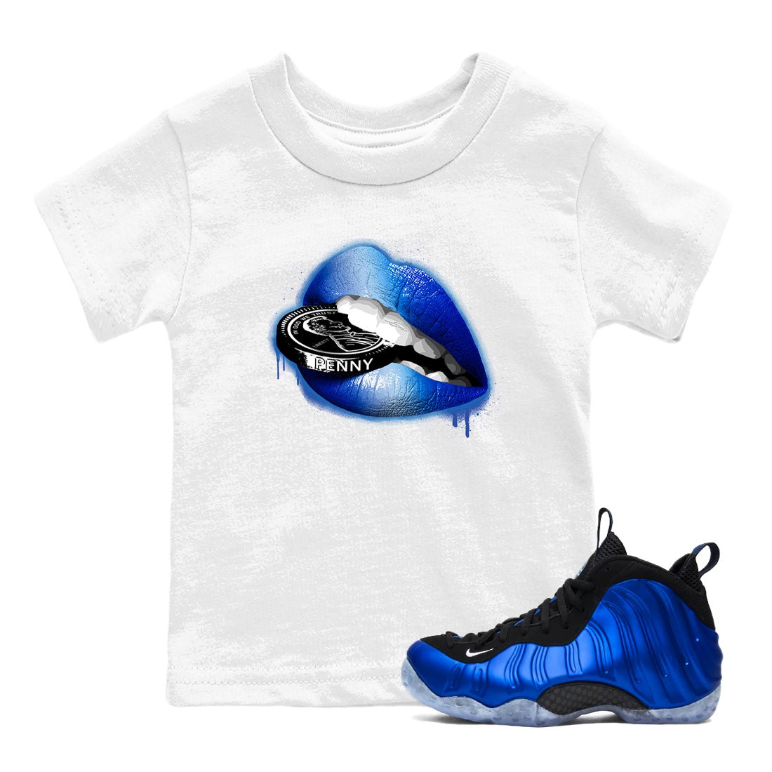 Foams One Royal shirts to match jordans Lips Coin sneaker match tees Air Foamposite One Royal match shoes to clothes SNRT Sneaker Tees Youth Baby White 1 tee
