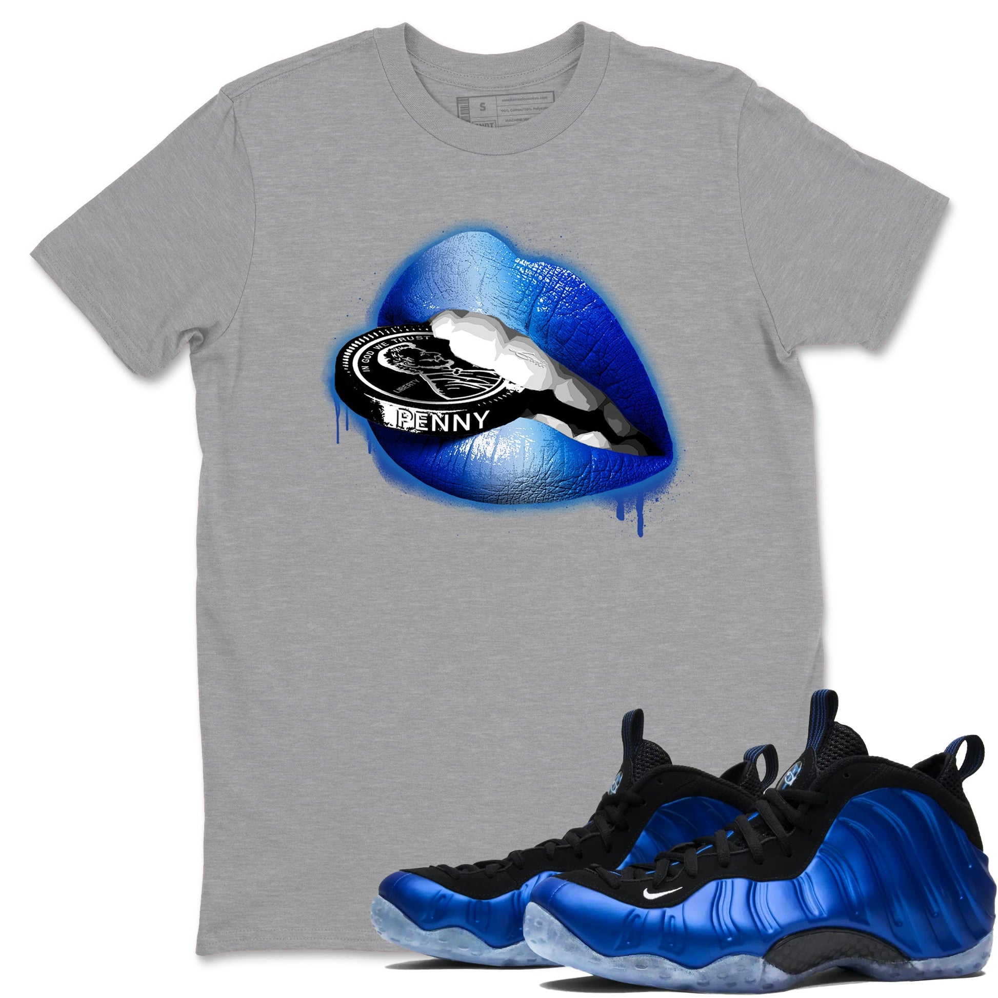 Foams One Royal shirts to match jordans Lips Coin sneaker match tees Air Foamposite One Royal match shoes to clothes SNRT Sneaker Tees unisex cotton Heather Grey 1 shirts