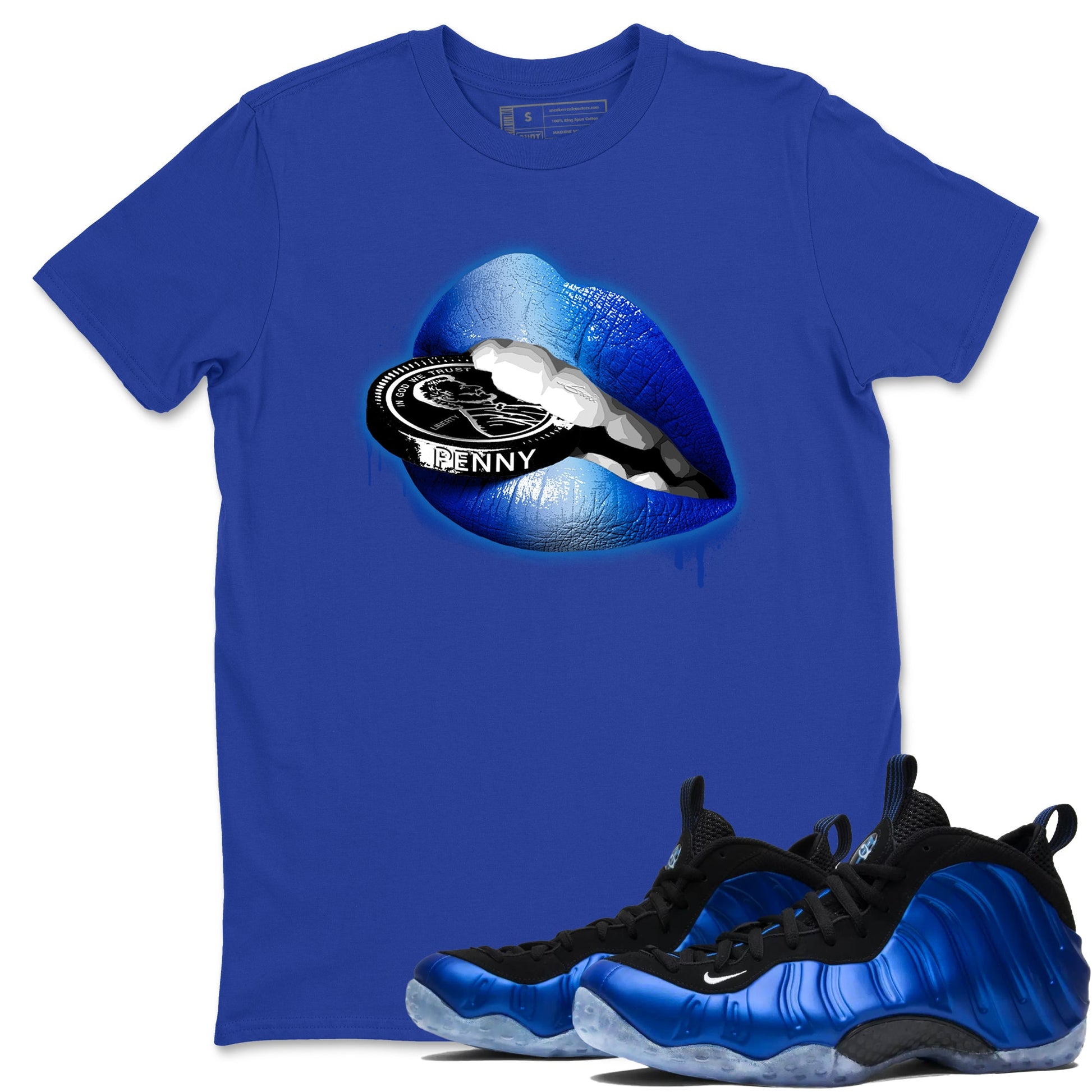 Foams One Royal shirts to match jordans Lips Coin sneaker match tees Air Foamposite One Royal match shoes to clothes SNRT Sneaker Tees unisex cotton Royal Blue 1 shirts