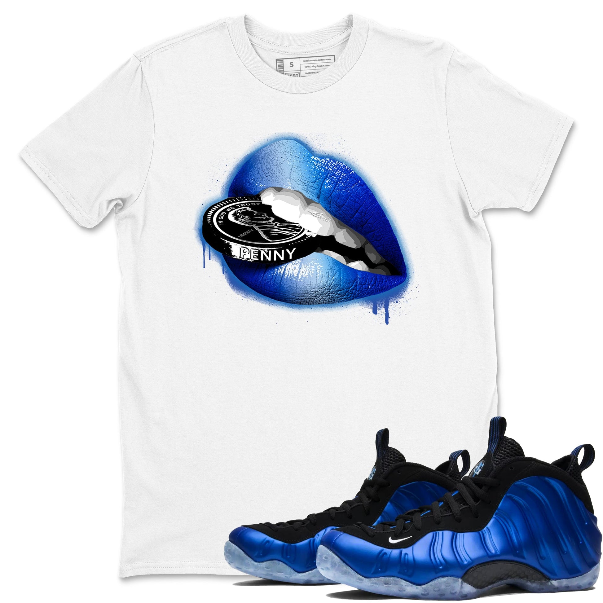Foams One Royal shirts to match jordans Lips Coin sneaker match tees Air Foamposite One Royal match shoes to clothes SNRT Sneaker Tees unisex cotton White 1 shirts