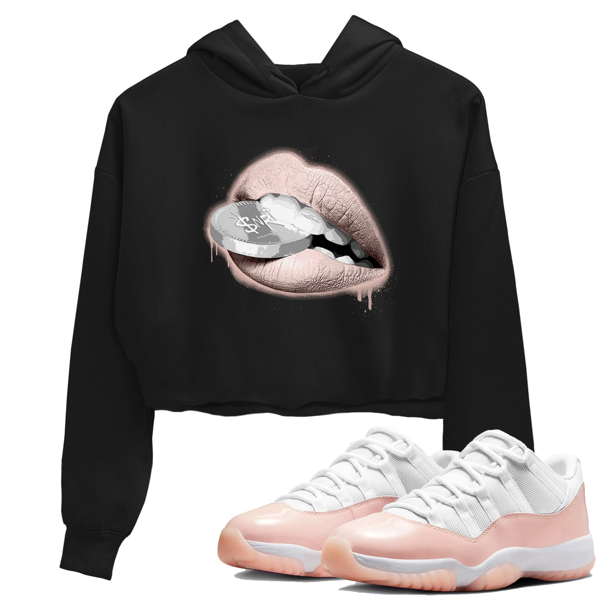11s Legend Pink shirts to match jordans Lips Coin sneaker match tees Air Jordan 11 Legend Pink SNRT Sneaker Tees streetwear brand Black 1 crop tee