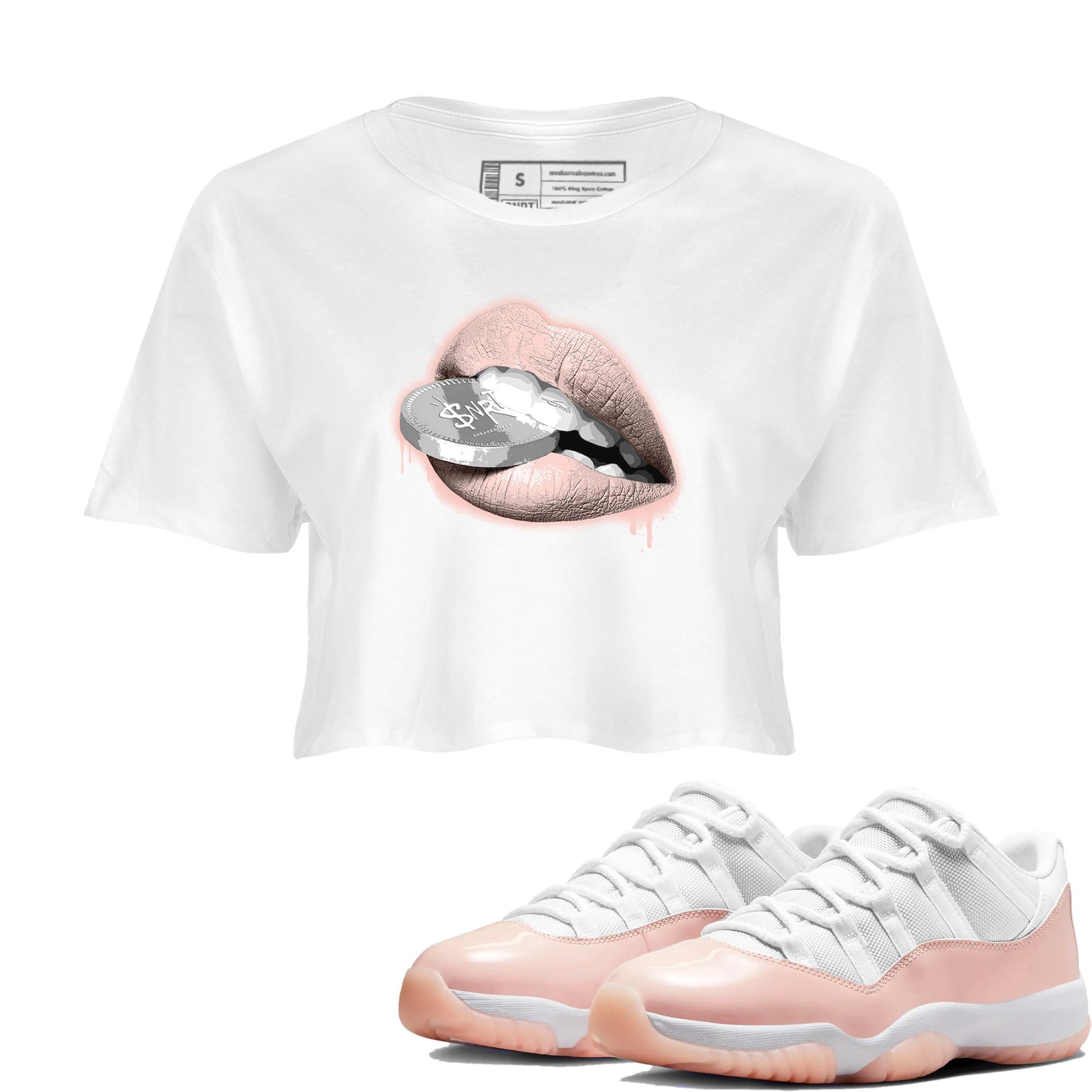 11s Legend Pink shirts to match jordans Lips Coin sneaker match tees Air Jordan 11 Legend Pink SNRT Sneaker Tees streetwear brand White 1 crop tee