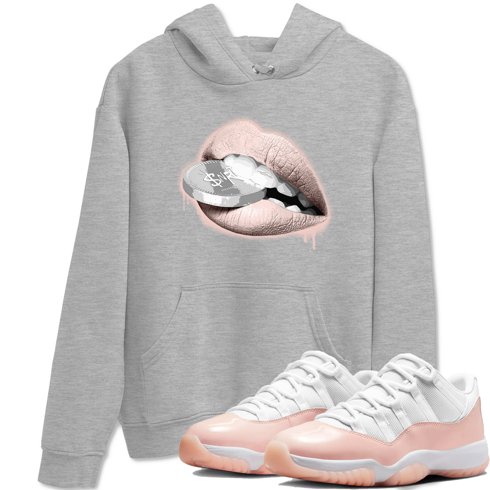 11s Legend Pink shirts to match jordans Lips Coin sneaker match tees Air Jordan 11 Legend Pink SNRT Sneaker Tees streetwear brand Heather Grey 1 unisex cotton tee