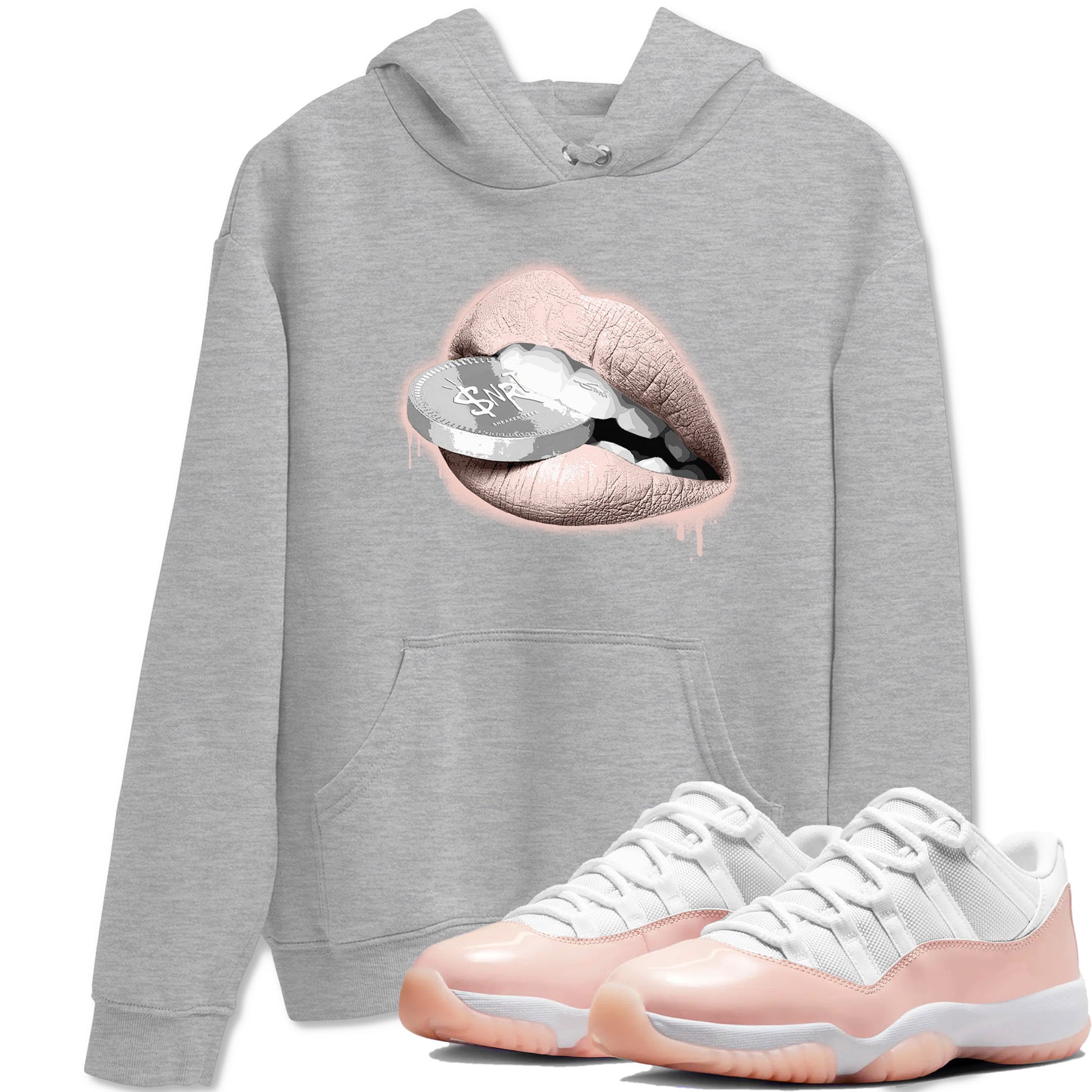 11s Legend Pink shirts to match jordans Lips Coin sneaker match tees Air Jordan 11 Legend Pink SNRT Sneaker Tees streetwear brand Heather Grey 1 unisex cotton tee